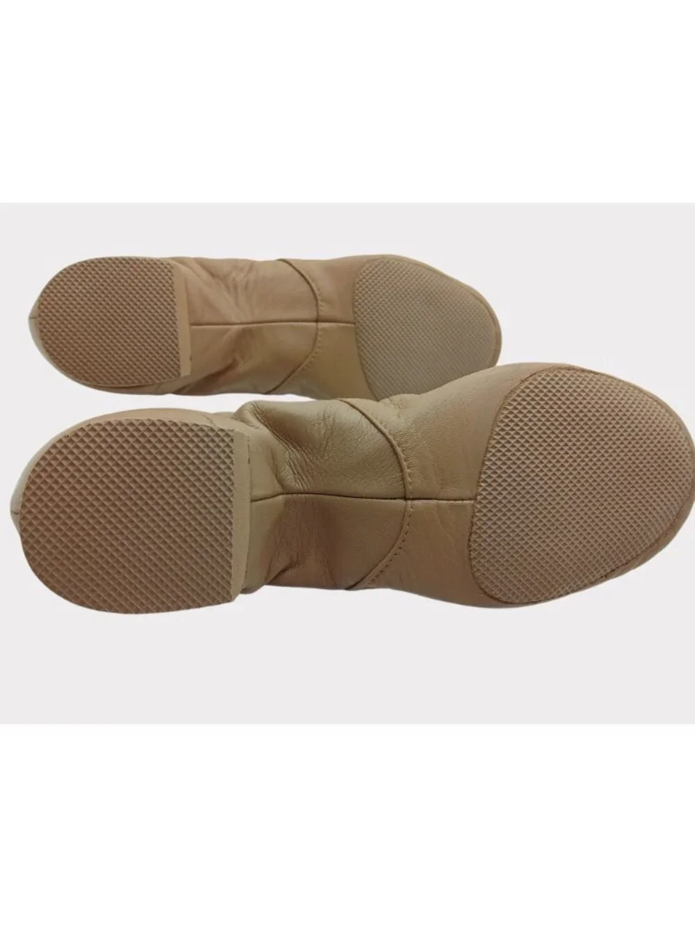 Bloch Tan Split Sole Slip On Jazz Shoe Size 5 Elastic Panel Rubber Sole Heel - Picture 8 of 11